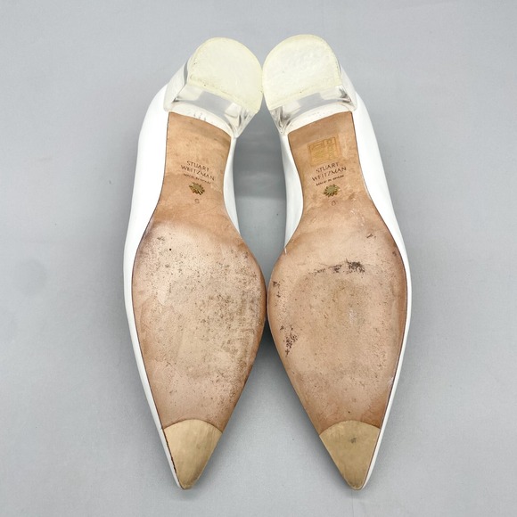 Stuart Weitzman Womens 6M Carole 50mm Pumps White Leather Pointed Toe Clear Heel - Picture 11 of 12